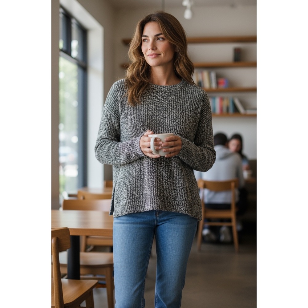 One Grey Day‎ Revolve Pullover Sweater, Heather Blue and White, Small, New